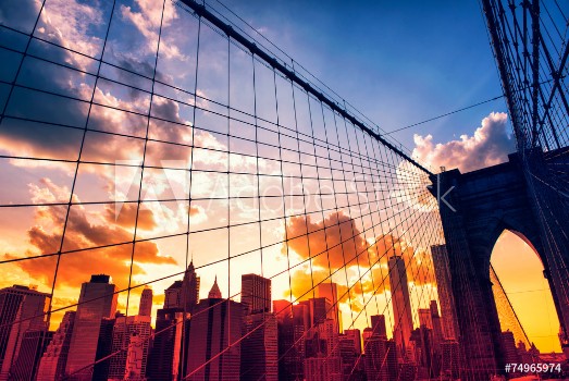 Picture of Brooklyn Bridge and Manhattan at sunset